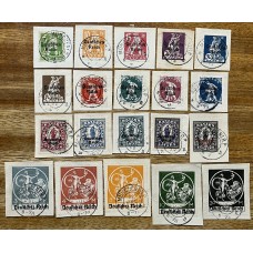 ALEMANIA 1920 Yv 118A/V SERIE COMPLETA DE ESTAMPILLAS EN FRAGMENTOS 75 EUROS