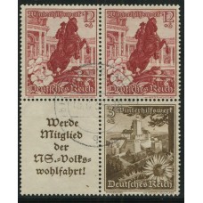 ALEMANIA 1938 ESTAMPILLAS SE-TENANT ZUSAMMENDRUCKE USADAS QUE SON MUCHO MAS ESCASAS MI S255 y S249 EN CUADRO, RARO