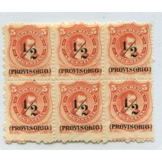 ARGENTINA 1882 GJ 59 BLOQUE DE 6 NUEVO MINT CON PIE DE IMPRENTA EN DOS ESTAMPILLAS, HERMOSO