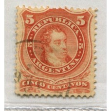 ARGENTINA 1867 GJ 37 PE 18a ESTAMPILLA FONDO DE LINEAS HORIZONTALES