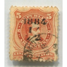 ARGENTINA 1884 GJ 71  ESTAMPILLA USADA CON VARIEDAD FALTA DE IMPRESION EN LA BARRA DE LA SOBRECARGA