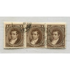 ARGENTINA 1867 GJ 36 TIRA DE 3 ESTAMPILLAS MATASELLO SAN NICOLAS