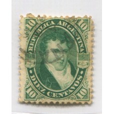 ARGENTINA 1867 GJ 39b PE 19a ESTAMPILLA VARIEDAD PAPEL RAYADO U$ 35