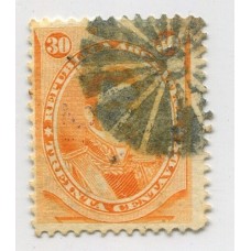 ARGENTINA 1867 GJ 42 ESTAMPILLA USADA CON MATASELLO 16 PALETAS, RARISIMO POSIBLEMENTE BRASILERO