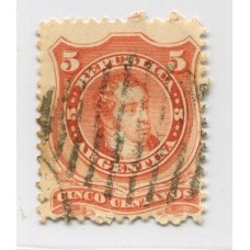 ARGENTINA 1867 GJ 37 PE. 18a MATASELLO 10 BARRAS MUDO DE BS. AS.