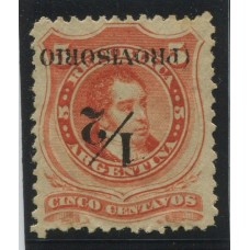 ARGENTINA 1882 GJ 60e ESTAMPILLA NUEVA CON GOMA VARIEDAD SOBRECARGA INVERTIDA U$ 50