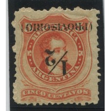 ARGENTINA 1882 GJ 60e ESTAMPILLA NUEVA CON GOMA VARIEDAD SOBRECARGA INVERTIDA U$ 50