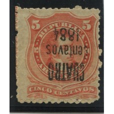 ARGENTINA 1884 GJ 76n ESTAMPILLA VARIEDAD SOBRECARGA INVERTIDA NUEVA MINT !!!  u$ 52.50