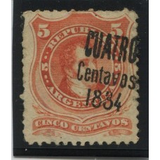 ARGENTINA 1884 GJ 76f ESTAMPILLA NUEVA SIN GOMA VARIEDAD SOBRECARGA DIAGONAL U$ 45 RARISIMA !! TENIENDO EN CUENTA EL VALOR ACTUAL DEL DOLAR Y SU RAREZA, BAJISMA BASE ADEMAS LA SOBRECARGA AQUI DICE 