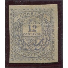 ARGENTINA 1882 GJ 63 ENSAYO CON GOMA SIN DENTAR EN COLOR CELESTE GRIS