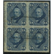 ARGENTINA 1876 GJ 52 CUADRO DE ESTAMPILLAS CON LEYENDA DE IMPRENTA DE LA AMERICAN BANK USADO CON MATASELLO POSTAL, MUY LINDA PIEZA