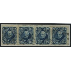 ARGENTINA 1877 GJ 55 TIRA DE CUATRO ESTAMPILLAS CON LEYENDA DE IMPRENTA DE LA AMERICAN BANK