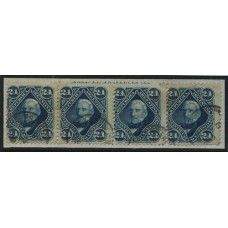 ARGENTINA 1877 GJ 55 TIRA DE CUATRO ESTAMPILLAS CON LEYENDA DE IMPRENTA DE LA AMERICAN BANK