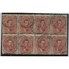 ARGENTINA 1877 GJ 56 BLOQUE DE OCHO ESTAMPILLAS USADAS, MUY LINDA PIEZA