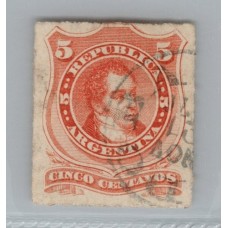 ARGENTINA 1876 GJ 48 ESTAMPILLA USADA LA CALIDAD ES DE LUJO Y ESTA CON FIRMA DE GARANTIA AL DORSO DE DON VICTOR KNEITSCHEL RARISIMA ASI !!!