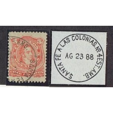 ARGENTINA 1888 GJ 84 RARO MAT. EST. AMB. SANTA FE A LAS COLONIAS