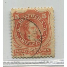 ARGENTINA 1867 GJ 37 ESTAMPILLA USADA FONDO LINEAS HORIZONTALES U$ 10