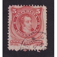 ARGENTINA 1867 GJ 37 ESTAMPILLA USADA FONDO DE LINEAS HORIZONTALES U$ 10