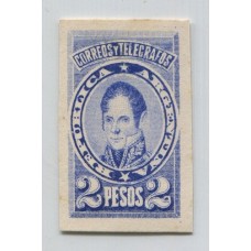 ARGENTINA 1889 RARO ENSAYO NO ADOPTADO EN CARTON DE $2 NO EMITIDO