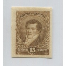 ARGENTINA 1892 RARO ENSAYO NO ADOPTADO DE 15 Cts. EN PAPEL DELGADO, COLOR MARRON