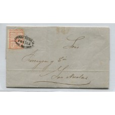 ARGENTINA 1858 GJ 1 CONFEDERACION PLIEGO COMPLETO CIRCULADO CON MATASELLO FRANCA DE ROSARIO, TIENE LA FIRMA DE GARANTIA DE AUTENTICIDAD DE DON VICTOR KNEITSCHEL