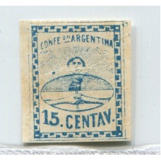 ARGENTINA 1860 GJ 6c CONFEDERACION VARIEDAD LUNAR EN LOS RAYOS DEL SOL LADO IZQUIERDO CON GOMA U$75