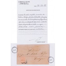 ARGENTINA 1858 GJ 1e PLIEGO COMPLETO CIRCULADO A COBIJA BOLIVIA EN 14/11/1859 CON MATASELLO SALTA FRANCA ENTRE LAURELES CON CERTIFICADO DE AUTENTICIDAD U$ 200 + VARIEDAD + 60 % POR MATASELLO