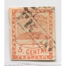 ARGENTINA 1858 GJ 1d CONFEDERACION VARIEDAD DOBLE PUNTO,ESTAMPILLA USADA MATASELLO FRANCA CORDOBA