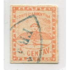 ARGENTINA 1858 GJ 1d CONFEDERACION ESTAMPILLA VARIEDAD DOBLE PUNTO DESPUES DEL 5 USADA con MATASELLO FRANCA de PARANA