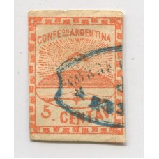 ARGENTINA 1858 GJ 1 CONFEDERACION ESTAMPILLA USADA MATASELLO BICONCAVO de ROSARIO RARISIMO + 400 %