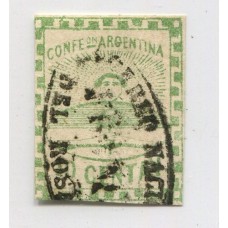 ARGENTINA 1858 GJ 2 CONFEDERACION ESTAMPILLA USADA MATASELLO FRANCA ROSARIO U$ 90
