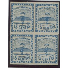 ARGENTINA 1858 GJ 3 CONFEDERACION CUADRO DE ESTAMPILLAS MINT U$ 108