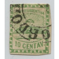 ARGENTINA 1858 GJ 2 CONFEDERACION ESTAMPILLA USADA CON INFIMO ADELGAZAMIENTO MATASELLO CORDOBA U$ 90 CON FIRMA DE KNEITSCHEL