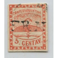 ARGENTINA 1858 GJ 1 CONFEDERACION ESTAMPILLA USADA CON DOS MATASELLOS DE MENDOZA, FRANCA U$ 40 + 200% CON FIRMA DE KNEITSCHEL