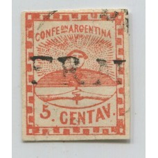 ARGENTINA 1858 GJ 1 CONFEDERACION ESTAMPILLA USADA CON DOS MATASELLOS DE MENDOZA, FRANCA U$ 40 + 200% CON FIRMA DE KNEITSCHEL