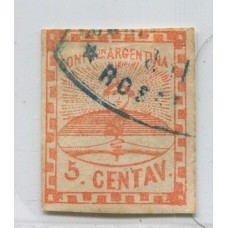 ARGENTINA 1858 GJ 1 CONFEDERACION ESTAMPILLA USADA CON INFIMO ADELGAZAMIENTO MATASELLO ROSARIO U$ 40 + 400 % CON FIRMA DE KNEITSCHEL, RARO