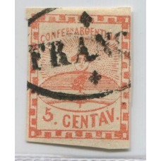 ARGENTINA 1858 GJ 1 CONFEDERACION ESTAMPILLA USADA CON MATASELLO PARANA U$ 40+