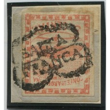 ARGENTINA 1858 GJ 1 CONFEDERACION ESTAMPILLA USADA EN FRAGMENTO CON MATASELLO SALTA FRANCA U$ 40 + 60 %