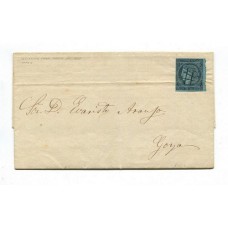 ARGENTINA 1856 GJ 1 CORRIENTES PLIEGO COMPLETO DE YAGUARETE CORA 24/5/1859 LA PRIMER ESTAMPILLA ARGENTINA EN CARTA, TIPO 3 DE LA PLANCHA U$ 450