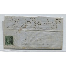 ARGENTINA 1864 GJ 4 CORRIENTES COLOR VERDE AMARILLO EN CARTA PLIEGO COMPLETO FECHADO EL 16/4/1864 EN SALADAS TIPO 7 DE LA PLANCHA U$ 275