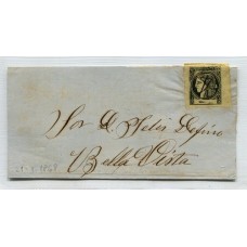 ARGENTINA 1867 GJ 6 CORRIENTES ESTAMPILLA EN PLIEGO CIRCULADO A BELLA VISTA CON FECHA 21/1/1868 TIPO 2 DE LA PLANCHA U$ 210