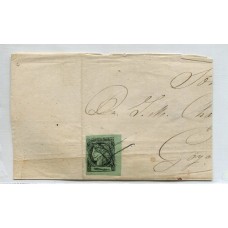 ARGENTINA 1864 GJ 4 CORRIENTES 1/2 CARTA CON LA ESTAMPILLA VERDE AMARILLO TIPO 2 DE LA PLANCHA