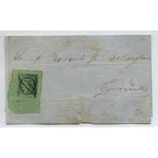 ARGENTINA 1864 GJ 4 CORRIENTES PLIEGO FRANQUEADO CON ESTAMPILLA CON SU BORDE DE HOJA TIPO 5 DE LA PLANCHA U$ 275