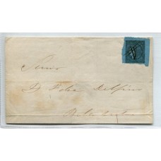 ARGENTINA 1856 GJ 1c CORRIENTES LA PRIMER ESTAMPILLA ARGENTINA VARIEDAD IMPRESIÓN ACEITOSA EN CARTA DESDE CORRIENTES CIUDAD CON FECHA 28/8/1857, OBSERVESE QUE EL SELLO FUE CORTADO A MANO POR TRES LADOS TIPO 1 DE LA PLANCHA, MUY RARO U$ 800