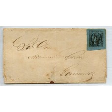 ARGENTINA 1856 GJ 1 CORRIENTES LA PRIMER ESTAMPILLA ARGENTINA EN PLIEGO ENVIADO A LA CAPITAL FRANQUEADO CON UN SELLO DE INMENSOS MARGENES TIPO 4 DE LA PLANCHA U$ 450