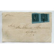 ARGENTINA 1856 GJ 1c CORRIENTES LA PRIMER ESTAMPILLA ARGENTINA EN CARTA, VARIEDAD IMPRESIÓN ACEITOSA FECHADA EN CORRIENTES 10/6/1857, UN SELLO EN CARTA U$ 800 EN PAREJA MUCHO MAS TIPO 3 Y 4 DE LA PLANCHA