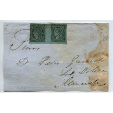 ARGENTINA 1856 GJ 1 CORRIENTES LA PRIMER ESTAMPILLA ARGENTINA EN PLIEGO FRANQUEADO CON UNA PAREJA LO CUAL ES RARO TIPO 1 y 2 DE LA PLANCHA