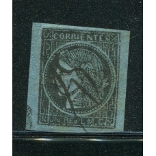 ARGENTINA 1856 GJ 1c CORRIENTES VARIEDAD IMPRESION ACEITOSA ESTAMPILLA CON AMPLIOS MARGENES TIPO 8 DE LA PLANCHA U$ 90