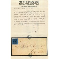 ARGENTINA 1860 GJ 2 CORRIENTES PLIEGO CIRCULADO DESDE ESQUINA CON ESTAMPILLA VALOR PROVISORIO TACHADO A PLUMA, CON CERTIFICADO DE AUTENTICIDAD DE KNEITSCHEL TIPO 2 DE LA PLANCHA U$ 1100