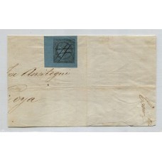 ARGENTINA 1856 GJ 1 CORRIENTES FRAGMENTO GRANDE 1/2 CARTA CIRCULADO A GOYA CON LA PRIMER ESTAMPILLA ARGENTINA TIPO 5 DE LA PLANCHA, HERMOSA PIEZA ( U$ 450 )